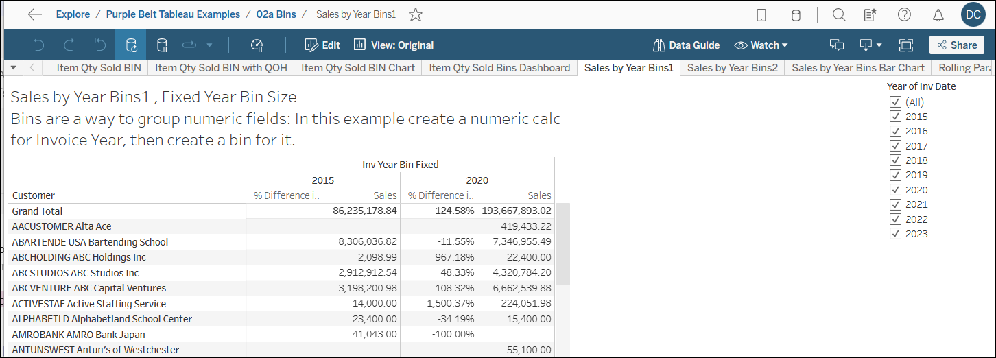 Using Bins in the Tableau  App