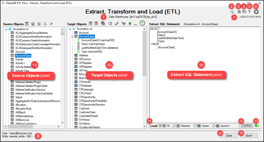 ETL+ Extract SQL Statement Panel