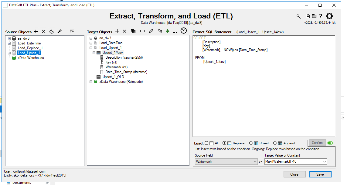 ETL+ Load Upsert Example 1 With 'Force Replace with Upsert'
